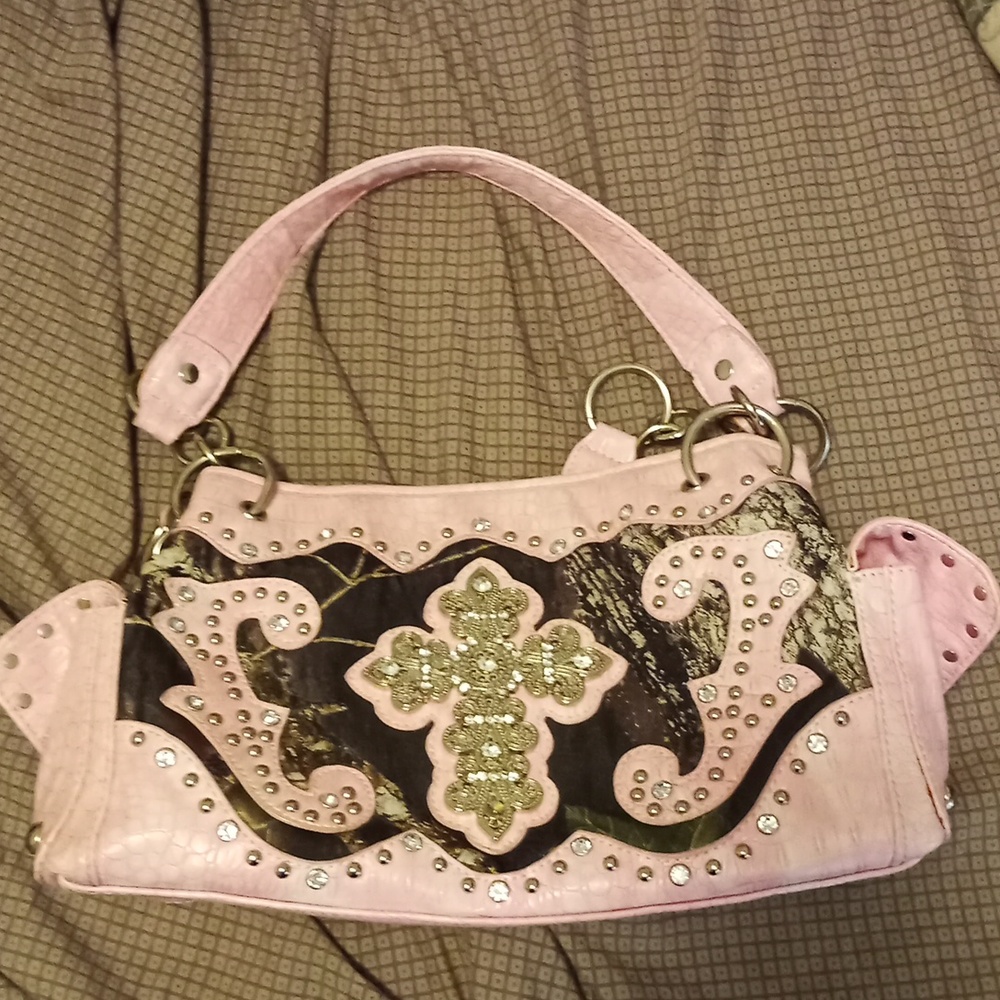 Hot pink Camo Bling Cross Handbag  *designer unknown*